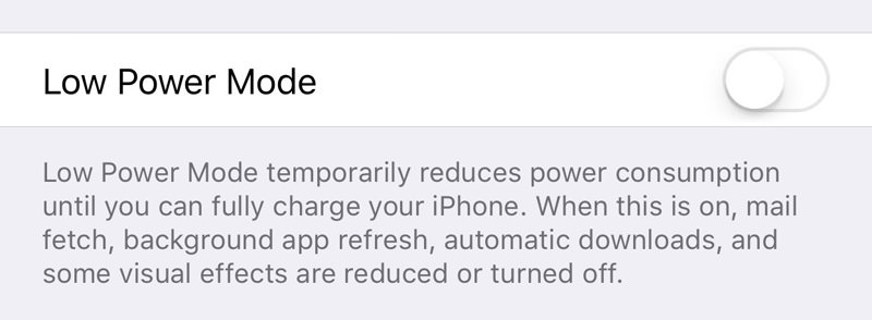Low Power Mode iOS 9