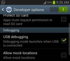 turn on usb debugging