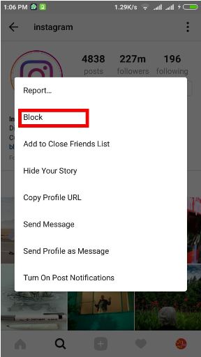 cara block user instagram