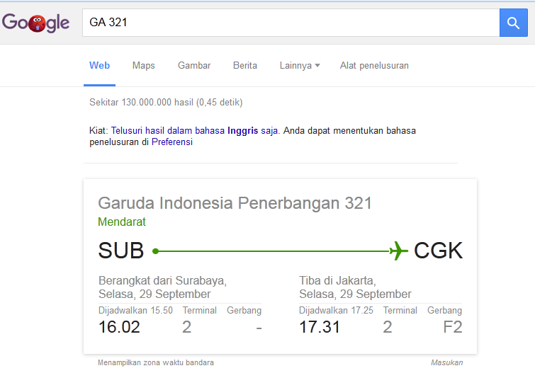 Cara mengecek penerbangan dengan Google