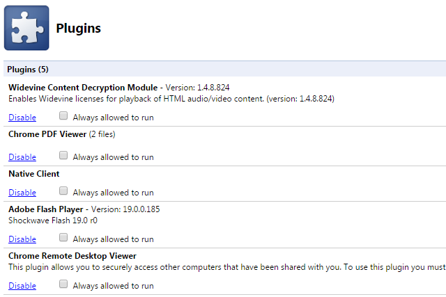 Men-disable plugin Google Chrome