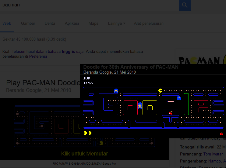 Permainan Pacman dari Google