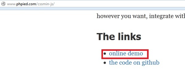 Klik Online Demo untuk memulai kompresi CSS