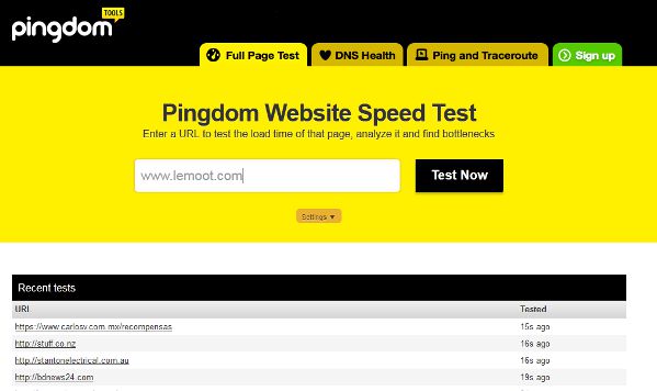 Test loading website dengan pingdom tools