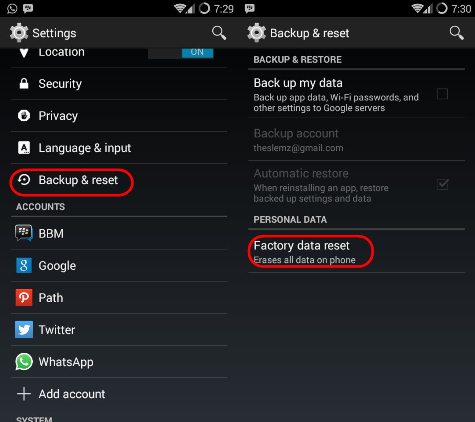 cara mempercepat android factory reset