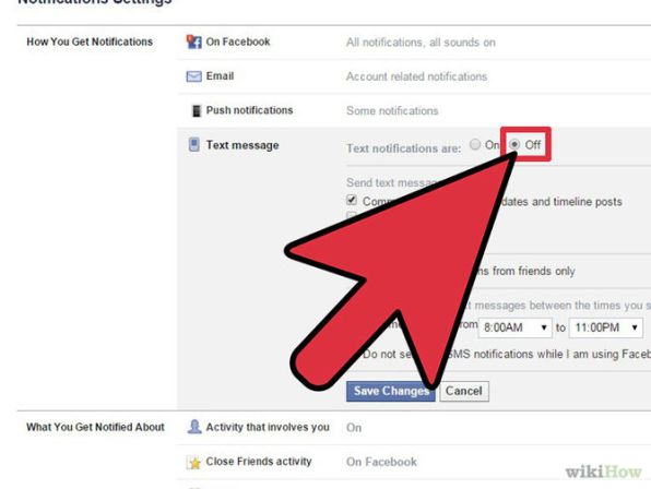 Pilih Off atau Mati untuk menonaktifkan pemberitahuan SMS Facebook