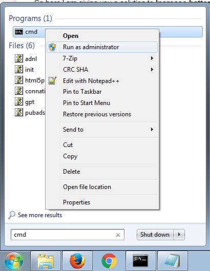 Klik kanan cmd, pilih Run as Administrator
