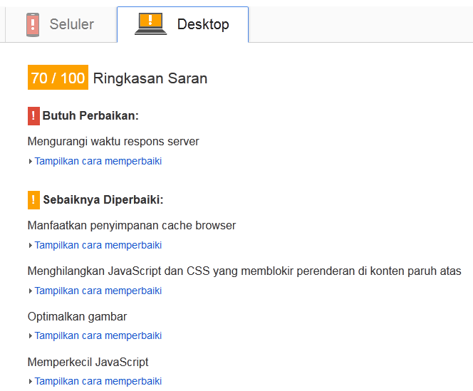 Menggunakan Google PageSpeed Insight