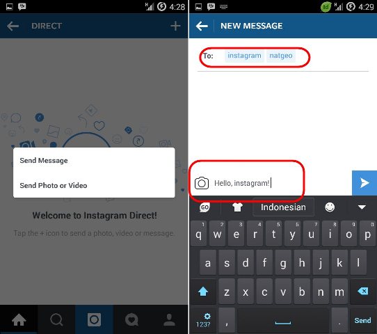 Menulis pesan Instagram