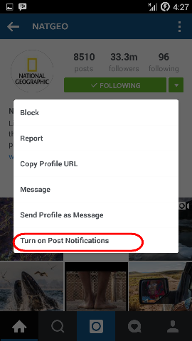 Mendapatkan notifikasi dari akun Instagram favorit