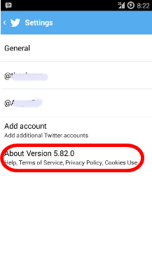 Lihat versi aplikasi Twitter