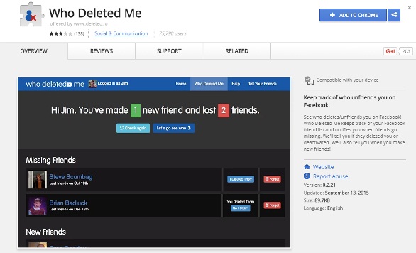 Who Deleted Me on Facebook berupa Extension Google Chrome.
