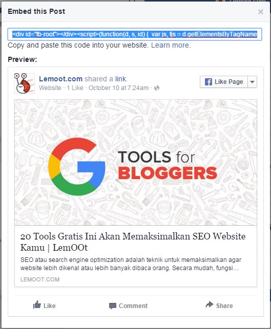 Copy kode embed post
