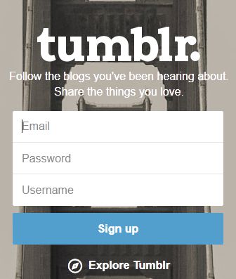 Form pendaftaran akun Tumblr