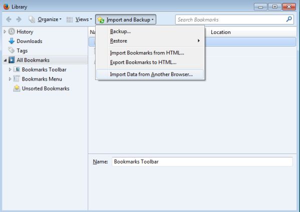 import bookmark chrome firefox