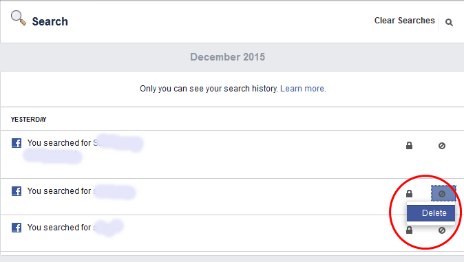 Cara menghapus search history facebook
