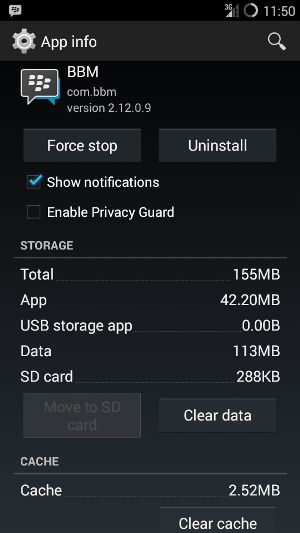 Force Stop, Hapus Data dan Cache BBM
