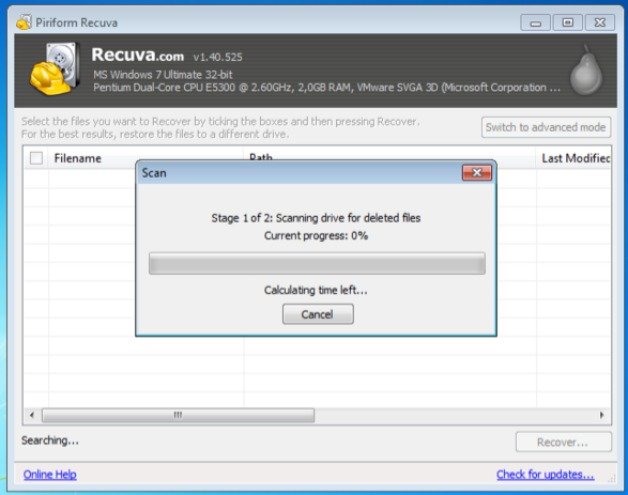 Recuva Scanning mengembalikan file terhapis android