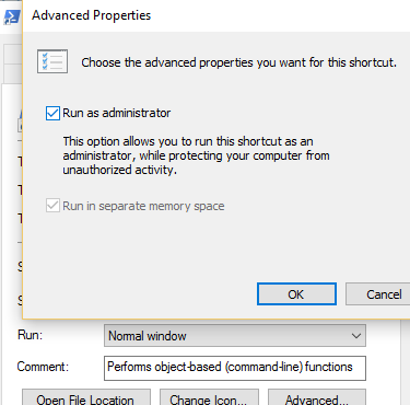 Taskbar Shortcut Properties