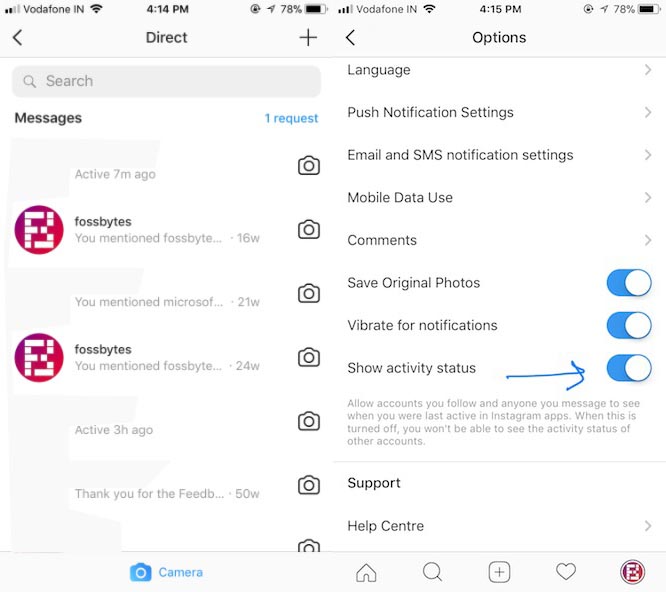 cara menonaktifkan last active instagram