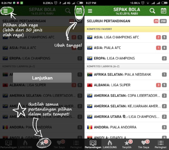 Menu Utama FlashScore ID