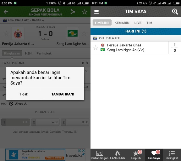 Fitur Tim Saya FlashScore ID